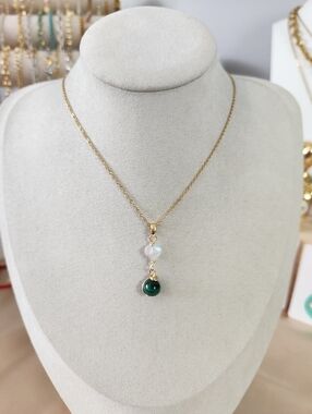 Handmade Moonstone And Malachite Pendant Necklace